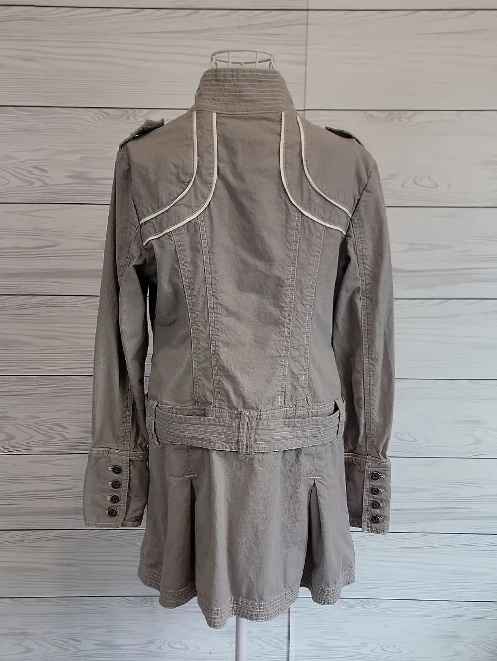 Basic House Hendrix Lightweight Grey Utility Jacket with Belt Womens Size M